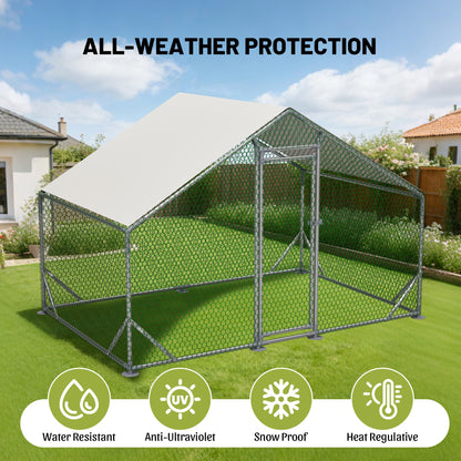 Metal Chicken Coop 26×10×6.56FT,Chicken Run Pen with Spire Roof,Water-Proof and UV-Proof Cover,Secure Mesh Walk-in Hens Fence with Lockable Door,Poultry Cage for Small Animal Like Hens,Ducks,Rabbits