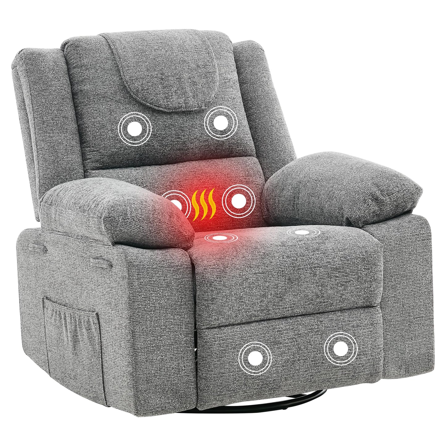 Adults Oversized Rocking Nursery Glider Recliner Chair,360° Swivel Rock Recliner Chairs Single Sofa with Vibration Massage and Heating for Living Room/Bedroom,Grey