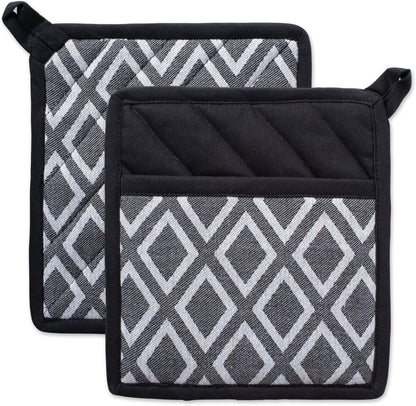 DII Kitchen Essentials, Black & White Diamond Collection Potholder Set, 2 Piece
