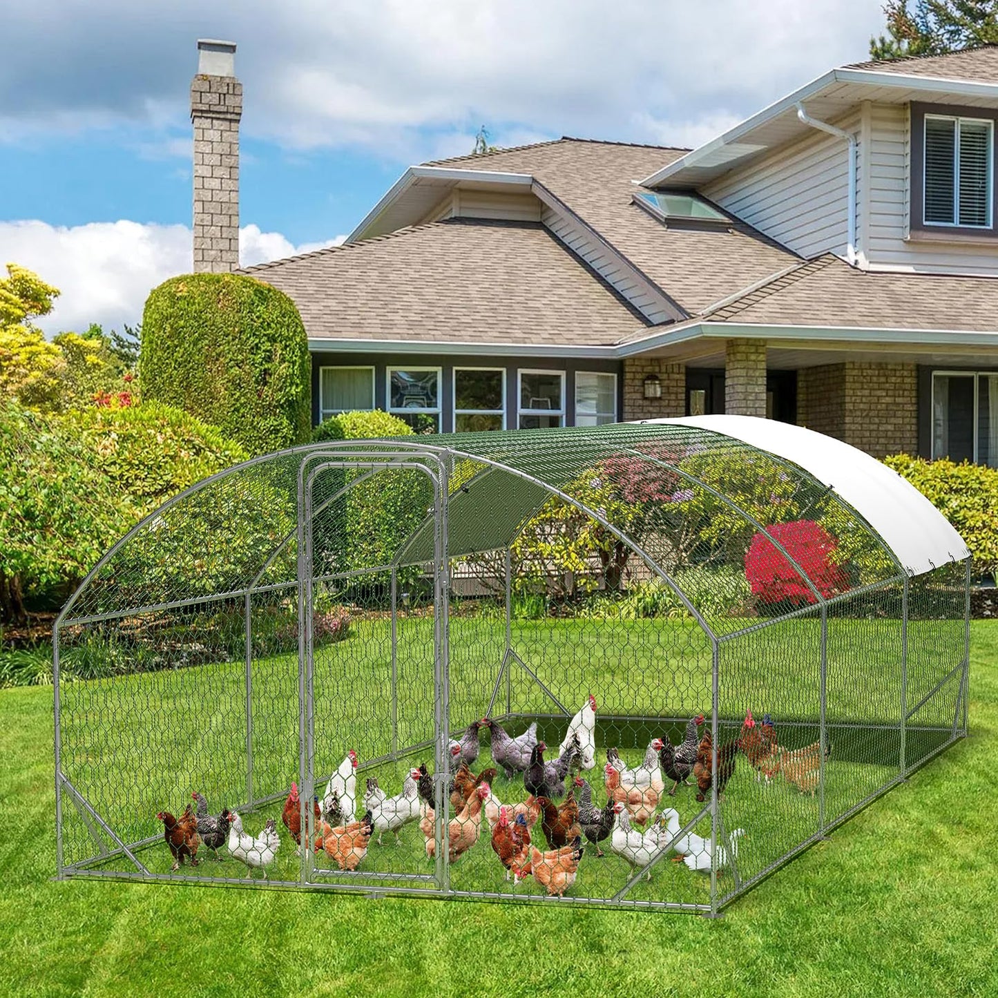 Milleloom Large Metal Chicken Coop, Outdoor Wire Mesh Poultry Cage with 4 Corner Reinforcement Ribs ((9.8' W x 19.7' L x 6.6' H)