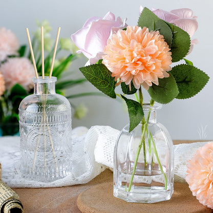 Clear Glass Bottles with Lids Bud Vases in Bulk Set of 12 Mini Flower Vase for Table Decor Small Bottle for Potion,Juice, Oils, Vinegar,Whiskey,Wine, with 2 Cleaning Brush,Dishwasher Safety