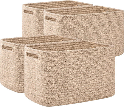 OIAHOMY Storage Baskets - 4 Pack Woven Cube Organizers with Handles | 16''L x 12''W x 8''H, Brown
