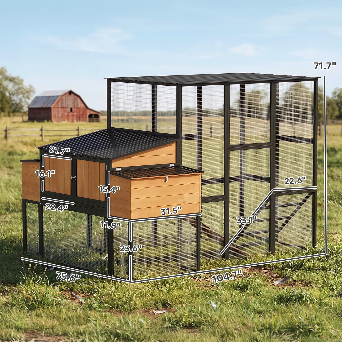 PawHut 105" Large Chicken Coop, Walk-in Wooden Hen House for 7-12 Hens, Poultry Cage Chicken House with Run, 2 Nesting Boxes, Roosting Bars, Waterproof Roof and Ramp, Yellow