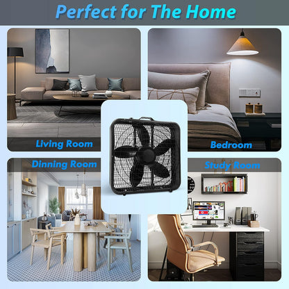 Comfort Zone 20 Inch Box Fan - 3 Speed Full-Force Air Circulation with Carry Handle, Ideal for Home