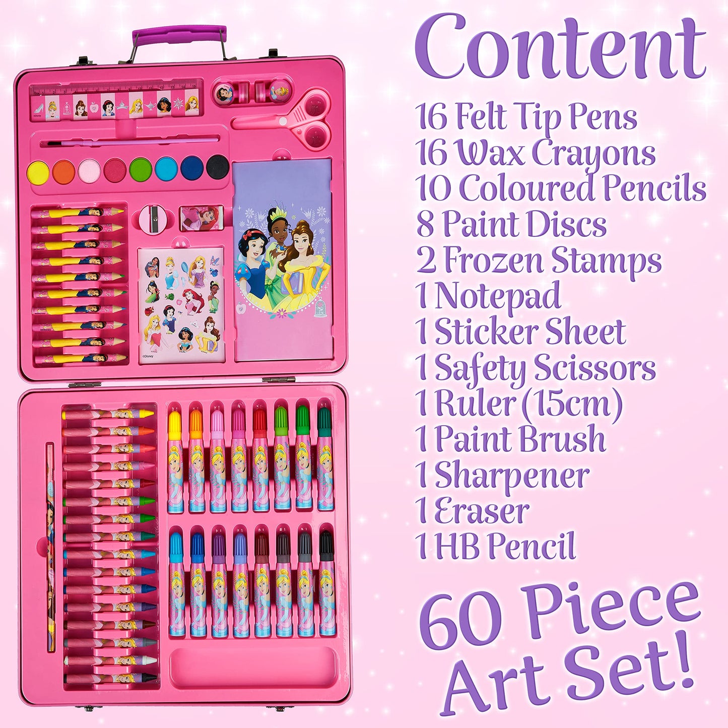 Disney Colored Pencils Art Supplies Kids Drawing Kit School Supplies Painting Kit Girls Drawing Pencils Art Kit Travel Case with Crayons Arts and Crafts for Kids 4-12