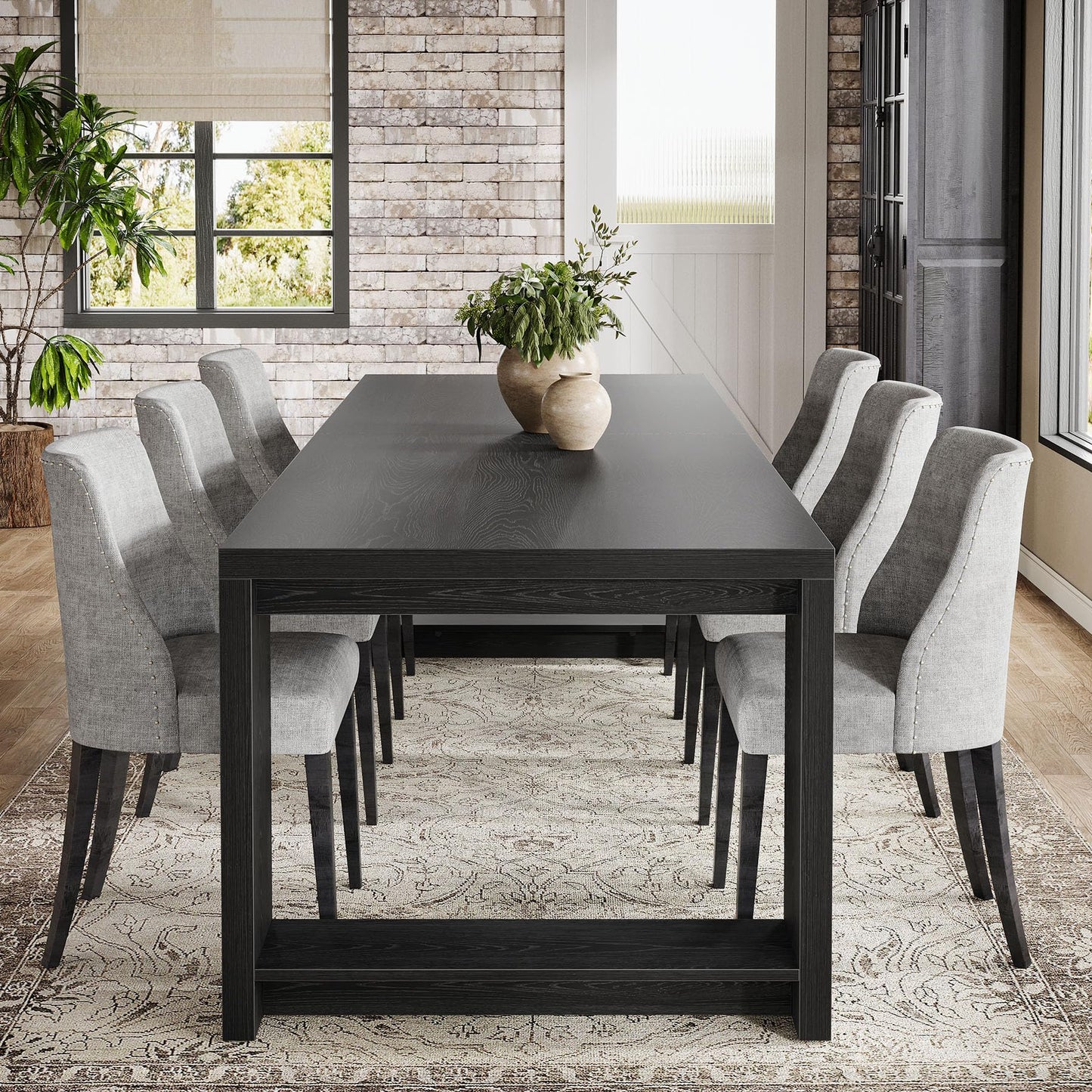 Tribesigns 86.61-Inch Dining Table for 6-8 People, Narrow Long Modern Kitchen Table with Pedestal Base, Farmhouse Extra Long Rectangular Dining Room Furniture, 27.56 x 86.61 x 29.53 Inches, Black