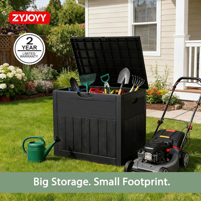 33 ZYJOYY Gallon Resin Deck Box Waterproof Outdoor Storage Box and Patio Furniture Side Table for Pool Accessories