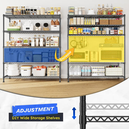Skiennix 5-Tier Wire Shelving Unit - Adjustable Metal Storage Rack for Kitchen, Pantry, Garage | 45" W x 13.5" D x 70.5" H - Black