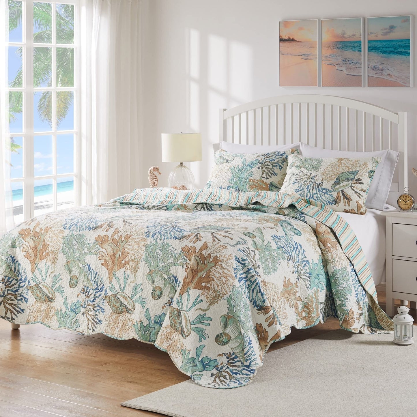 Barefoot Bungalow Atlantis Coastal Quilt Set, 3-Piece King/Cal King, Jade