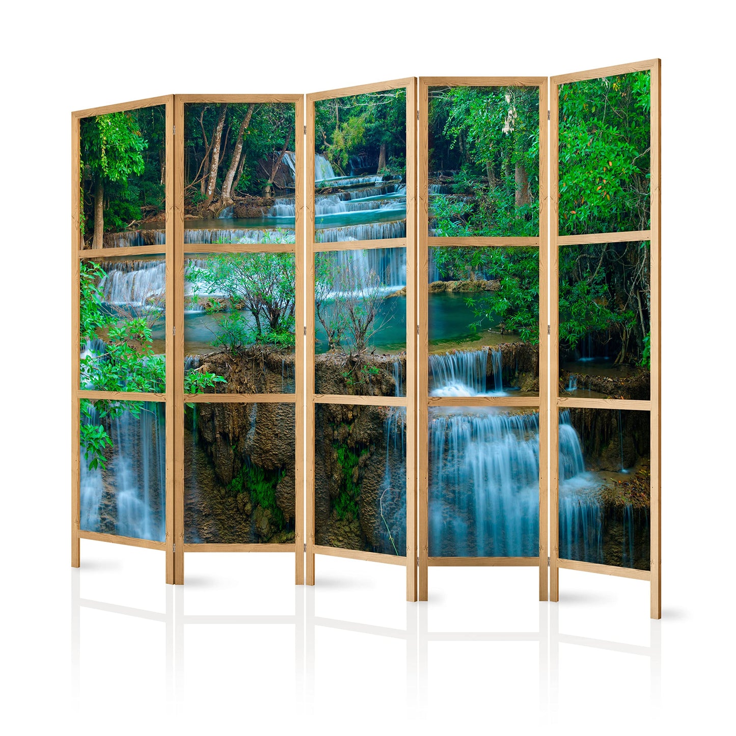artgeist Japanese Room Divider XXL Landscape Waterfall Nature 90 x 67 in - 5 Panel Folding Screen Japan Design Home Decoration Art Deco Forest c-B-10008-z-a