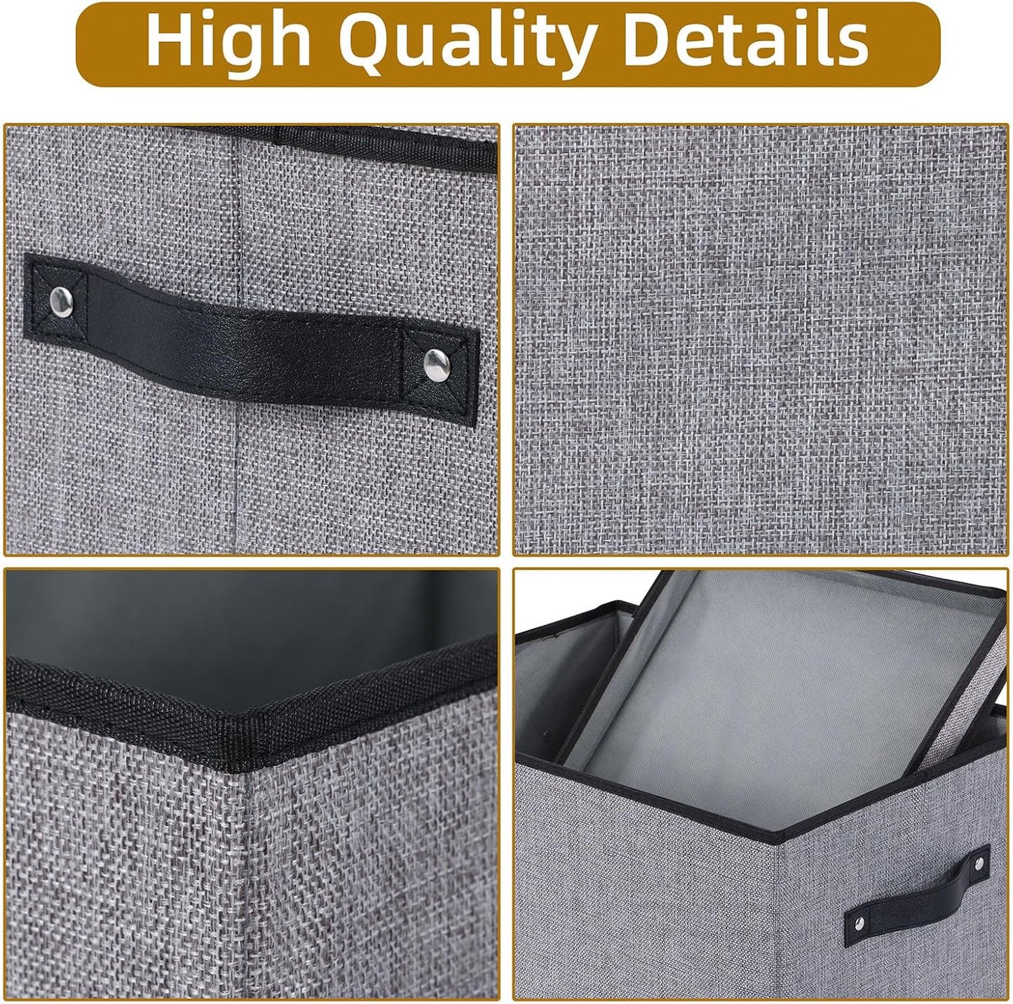 Fabric Storage Boxes, 3 Pack Large 16.5 x 11.8 x 10.2 Inch Baskets with Lids, Decorative Linen Closet Organizers with