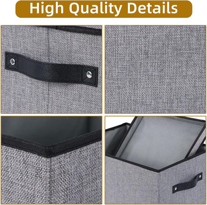 Fabric Storage Boxes, 3 Pack Large 16.5 x 11.8 x 10.2 Inch Baskets with Lids, Decorative Linen Closet Organizers with