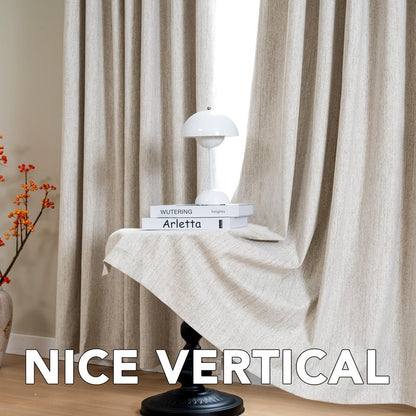 H.VERSAILTEX Pinch Pleated Full Blackout Curtains Linen Blended Chenille Blackout Curtains 84 inch Length 2 Panels Bedroom Thermal Insulated Farmhouse Neutral Track Drapes with Hooks, Heather Natural
