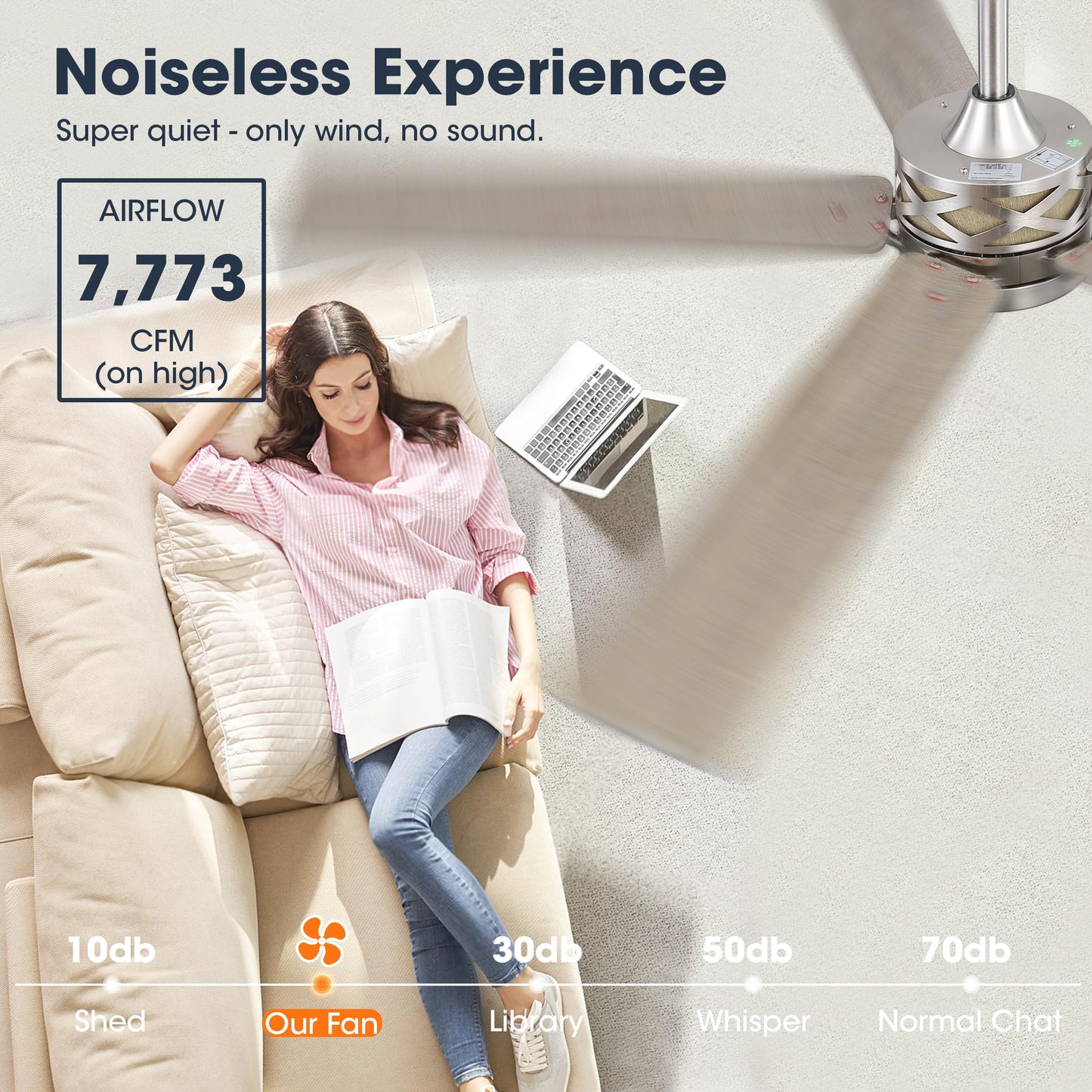WINGBO 60" Smart Ceiling Fan with Lights and 3 Downrods, 5 Plywood Blades, 6 Speeds Reversible DC Motor, Works with Alexa and Google Assistant, 3CCT Dimmable LED Large Ceiling Fans, Nickel and Grey