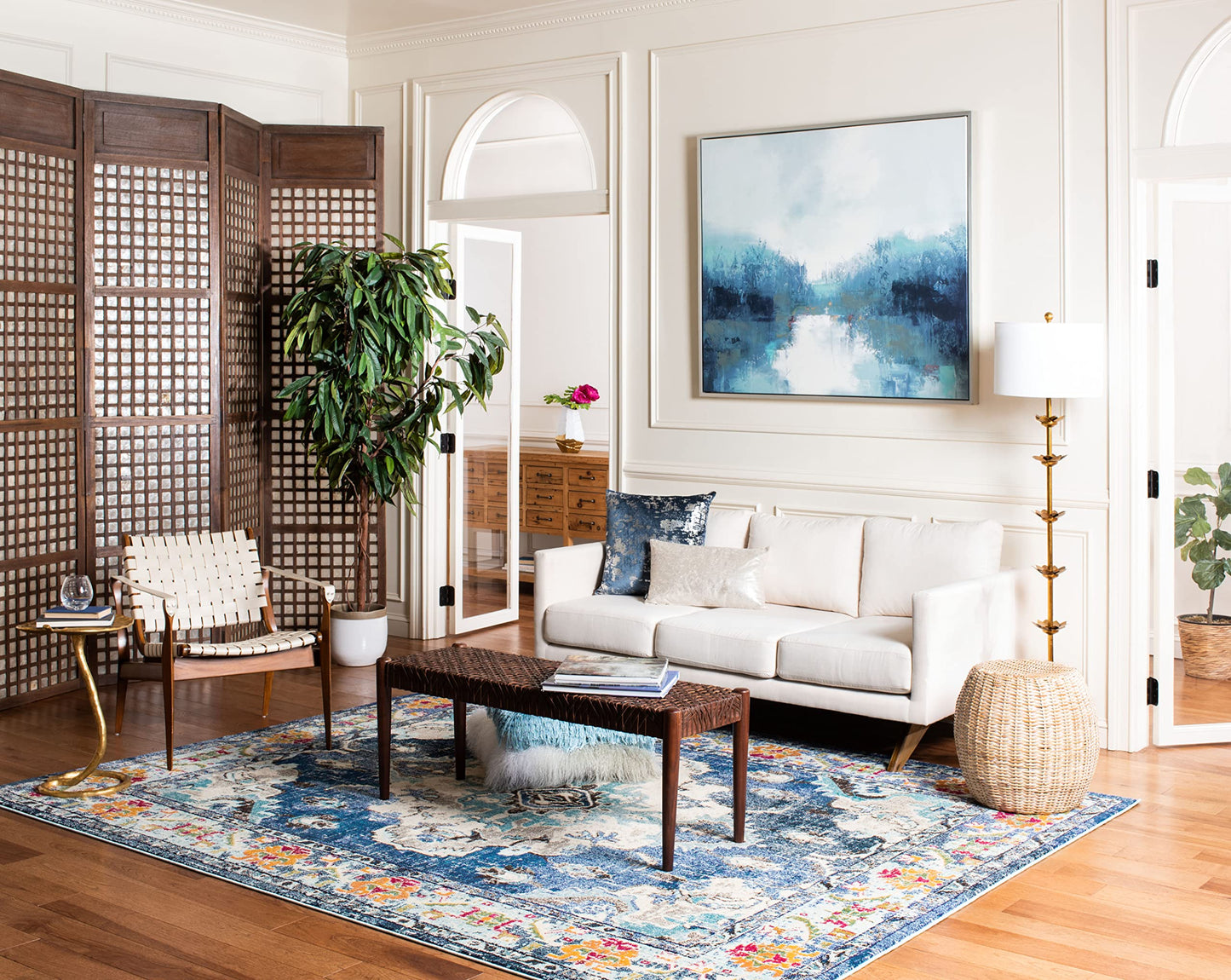 SAFAVIEH Monaco Collection Area Rug - 9' x 12', Navy & Light Blue, Non-Shedding & Easy to Clean, Distressed Medallion Design, Ideal for Living Room, Bedroom, Dining Space (MNC243N)