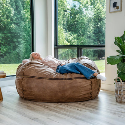Big Joe Fuf 7Ft Giant Foam Bean Bag Chair, Oversized Couch with Removable Cover for Kids, Teens, Adults, Coffee Soft Vegan Leather, 7 Foot