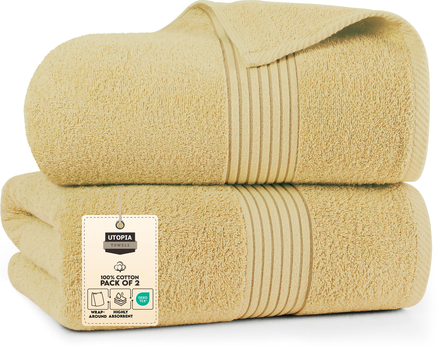 Utopia Towels Bath Sheets 35x70 inches 100% Cotton Soft and Absorbent 2 Pack Beige