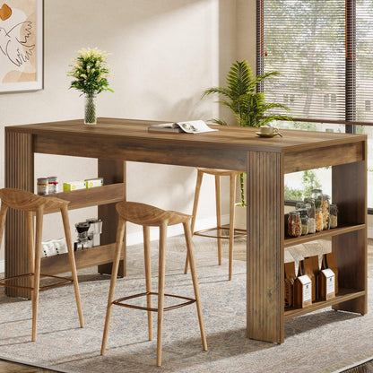 Tribesigns 63-Inch Bar Table, Farmhouse Counter Height Pub Table with Storage Shelves, High Top Bar Unit for Kitchen, Dining Room, Bistro, Rustic Brown