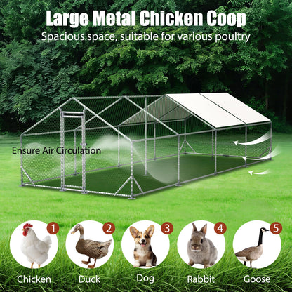 YOPTO Metal Chicken Coop with Run,10x26x6.56ft Walk-in Chicken Run W/Removable Waterproof & Anti-Ultraviolet Cover,Chicken Pen W/Security Lock,Hen House Enclosure for Ducks,Rabbits