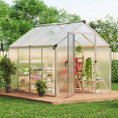 Garvee 6 x 8 FT Greenhouse, Greenhouses for Outside, Polycarbonate Greenhouse with Aluminum Frame, Lockable Door and Ajustable Roof Vent for Backyard, Green Houses for Outside Garden Backyard, Patio