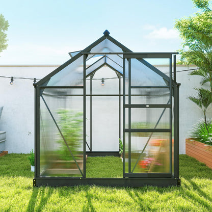 Outsunny 6' x 6' Greenhouse for Outdoors, Polycarbonate Greenhouse with Rain Gutter and Roof Vent, Aluminum Walk-in Green Houses for Outside for Patio Backyard Garden, Gray