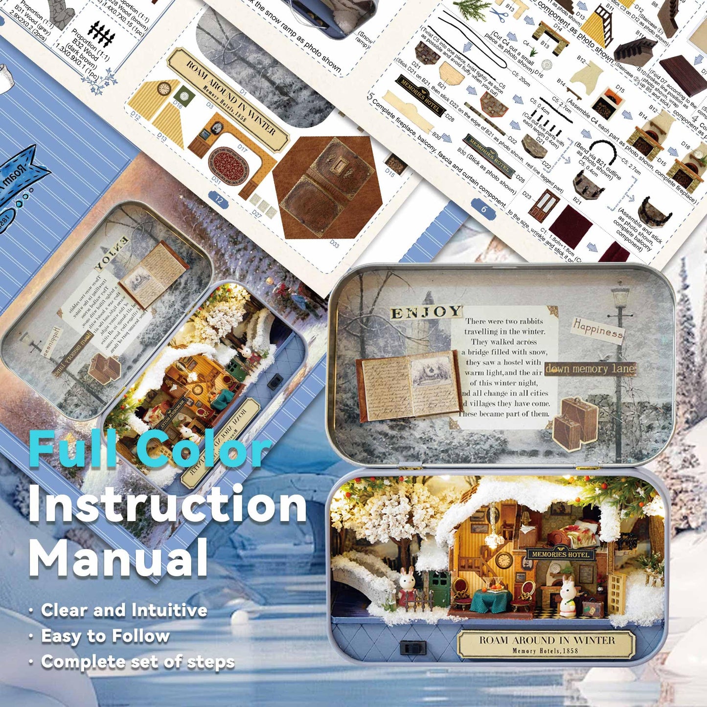 Flever Dollhouse Miniature DIY House Kit Creative Room with Furniture and Cover for Romantic Valentine's Gift(Roam Around in Winter)