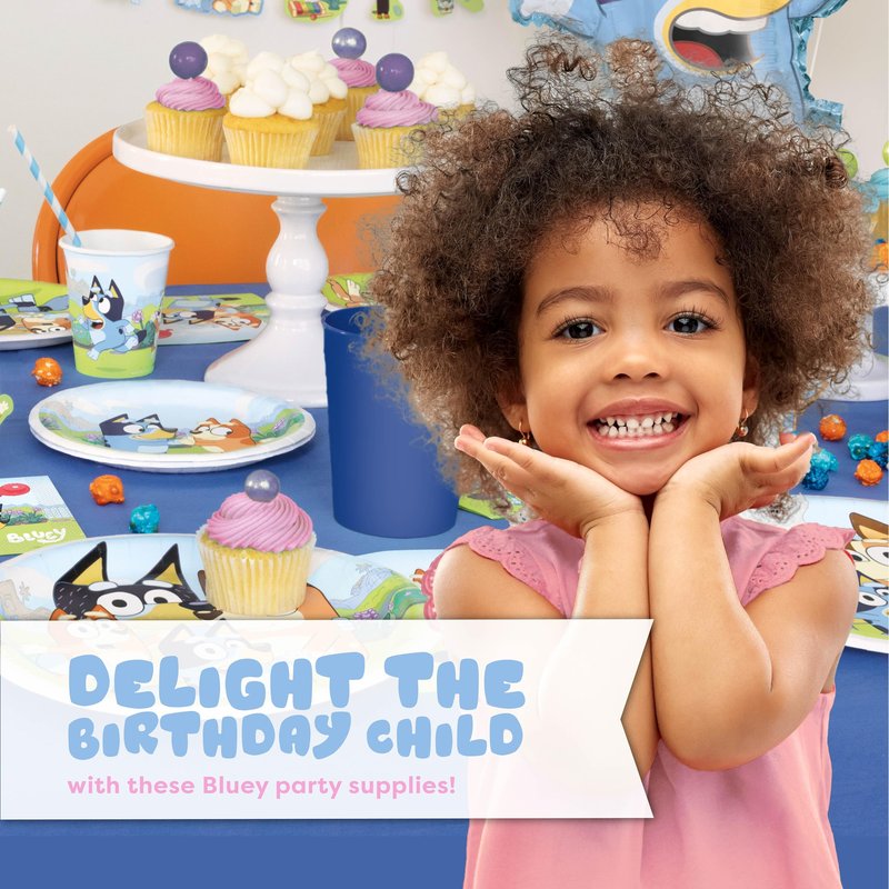 Bluey Birthday Decorations Girl Party Supplies for 16 - Bluey Party Decorations with Banner, Tablecloth, Balloons, Plates, Napkins, Forks, Sticker - Officially Licensed