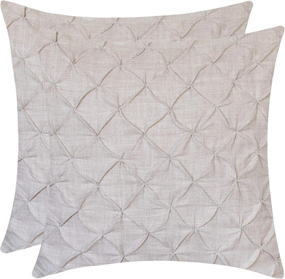 The White Petals Faux Linen Throw Pillow Covers - Pinch Pleat, 18x18 inch, Pack of 2, Natural Oatmeal