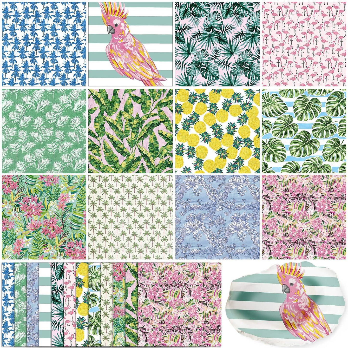 Glenmal 120 Pack Tropical Style Decoupage Paper Napkins, 12 Assorted Summer Decorative Cocktail Napkins for DIY Crafting Holiday Birthday Party Wedding Baby Shower, Each Unfolded 13 Inch