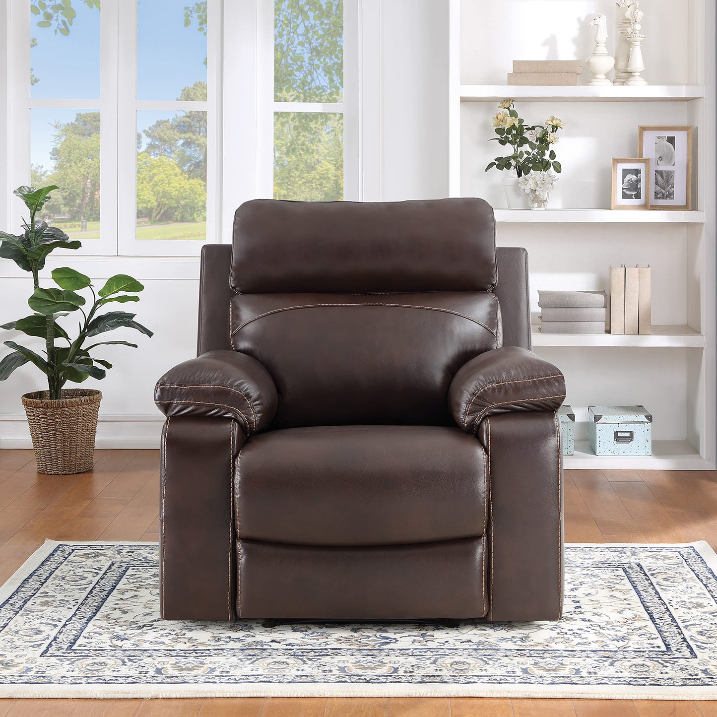 OSP Home Furnishings Bryson Ultra Soft Faux Leather Recliner with Premium Plush Padding and Manual Recline, Espresso