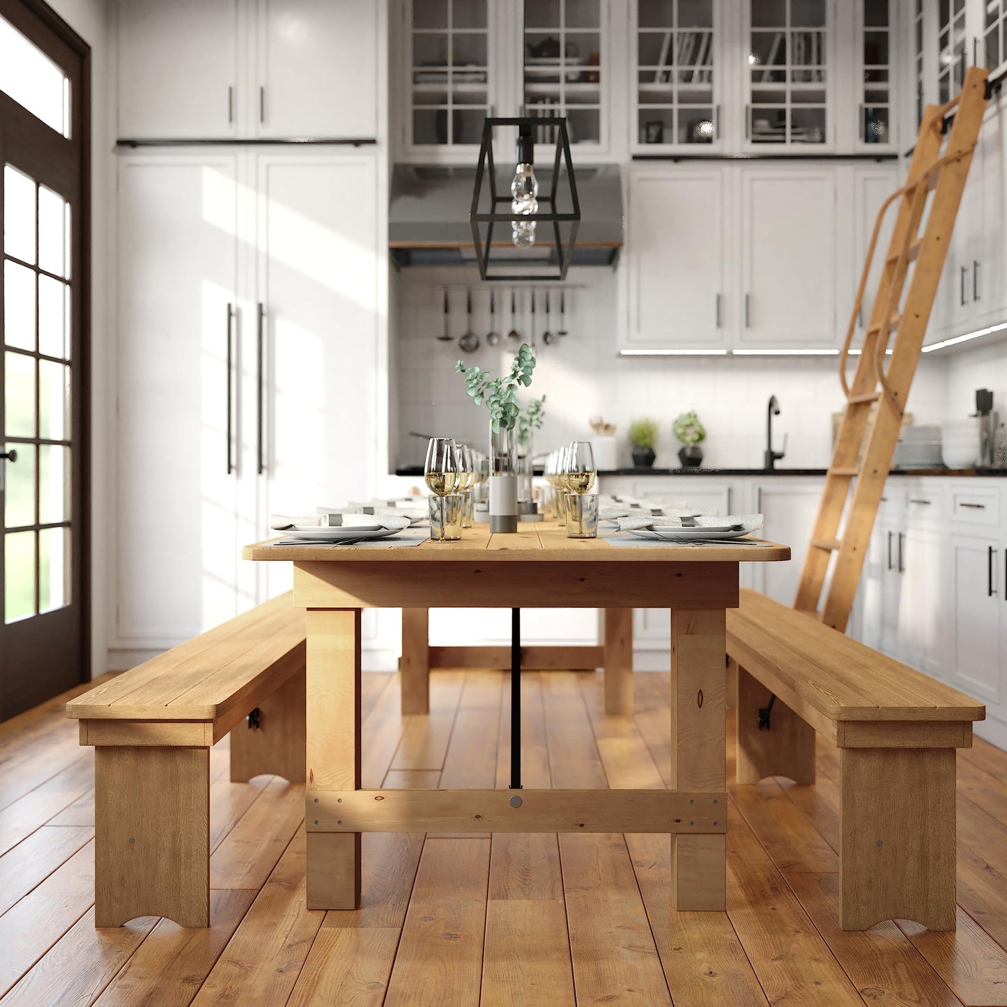 Flash Furniture Hercules Commercial Grade Farmhouse Dining Table | Solid Pine Foldable Table for 10 in Antique Rustic Light Natural | Rustic Charm for Home and Events