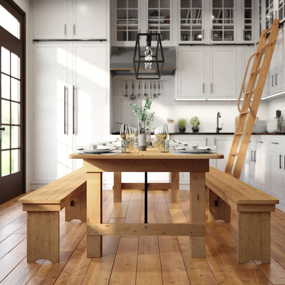 Flash Furniture Hercules Commercial Grade Farmhouse Dining Table | Solid Pine Foldable Table for 10 in Antique Rustic Light Natural | Rustic Charm for Home and Events