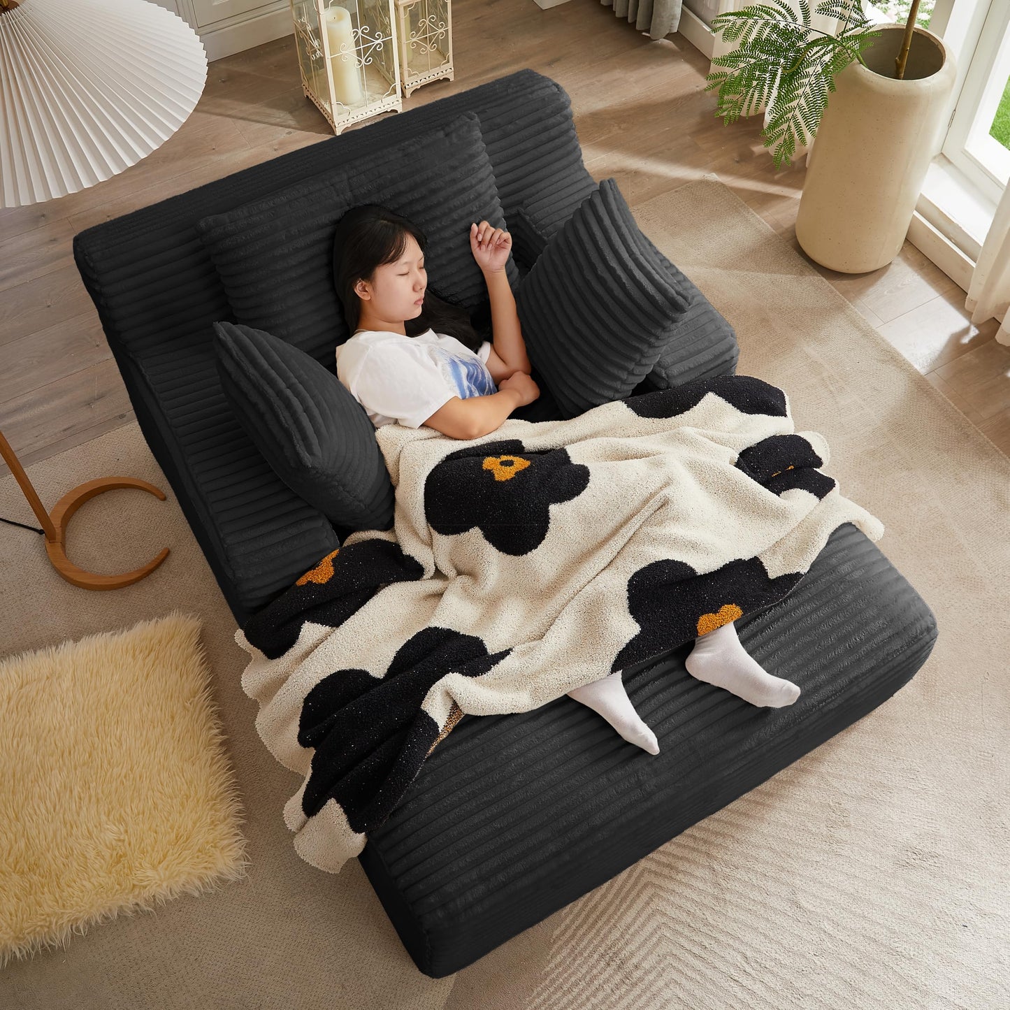 KEIKI 66" Oversized Chaise Lounge, No-Assembly Boneless Chair Sofa Bed Alternative for Bedroom Comfort, Guest Hosting, Cozy Lounging & Restful All-Day Relaxation with Plush Supportive Seating