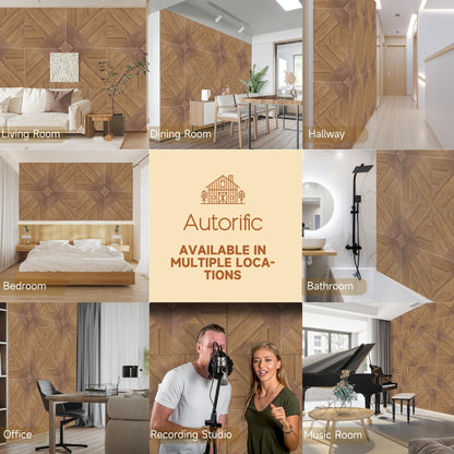 Autorific Acoustic Wall Panels,6 Pack Total Size 72 x 48 Inches,Self-Adhesive Decorative Acoustic Panels for Wall and Ceiling,3D UV Printing with Wood Look,Beech