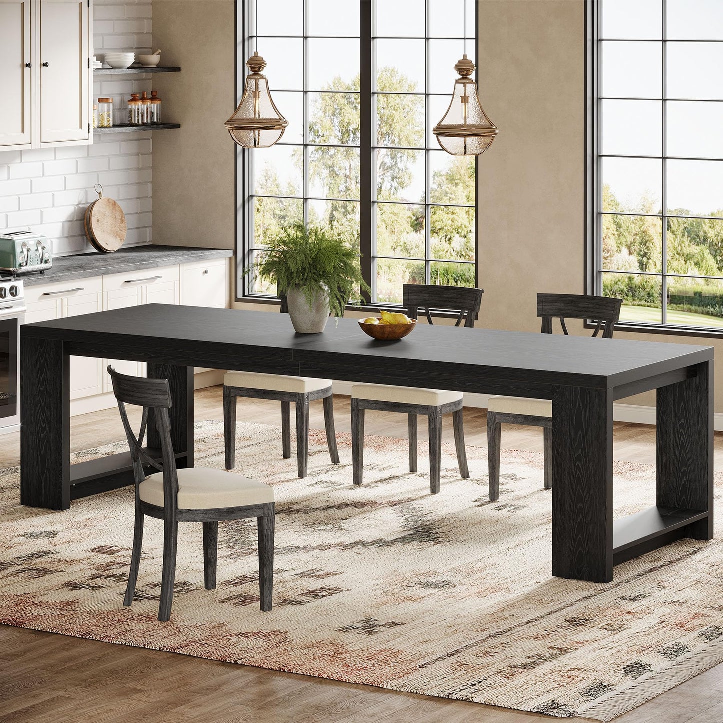 Tribesigns 86.61-Inch Dining Table for 6-8 People, Narrow Long Modern Kitchen Table with Pedestal Base, Farmhouse Extra Long Rectangular Dining Room Furniture, 27.56 x 86.61 x 29.53 Inches, Black