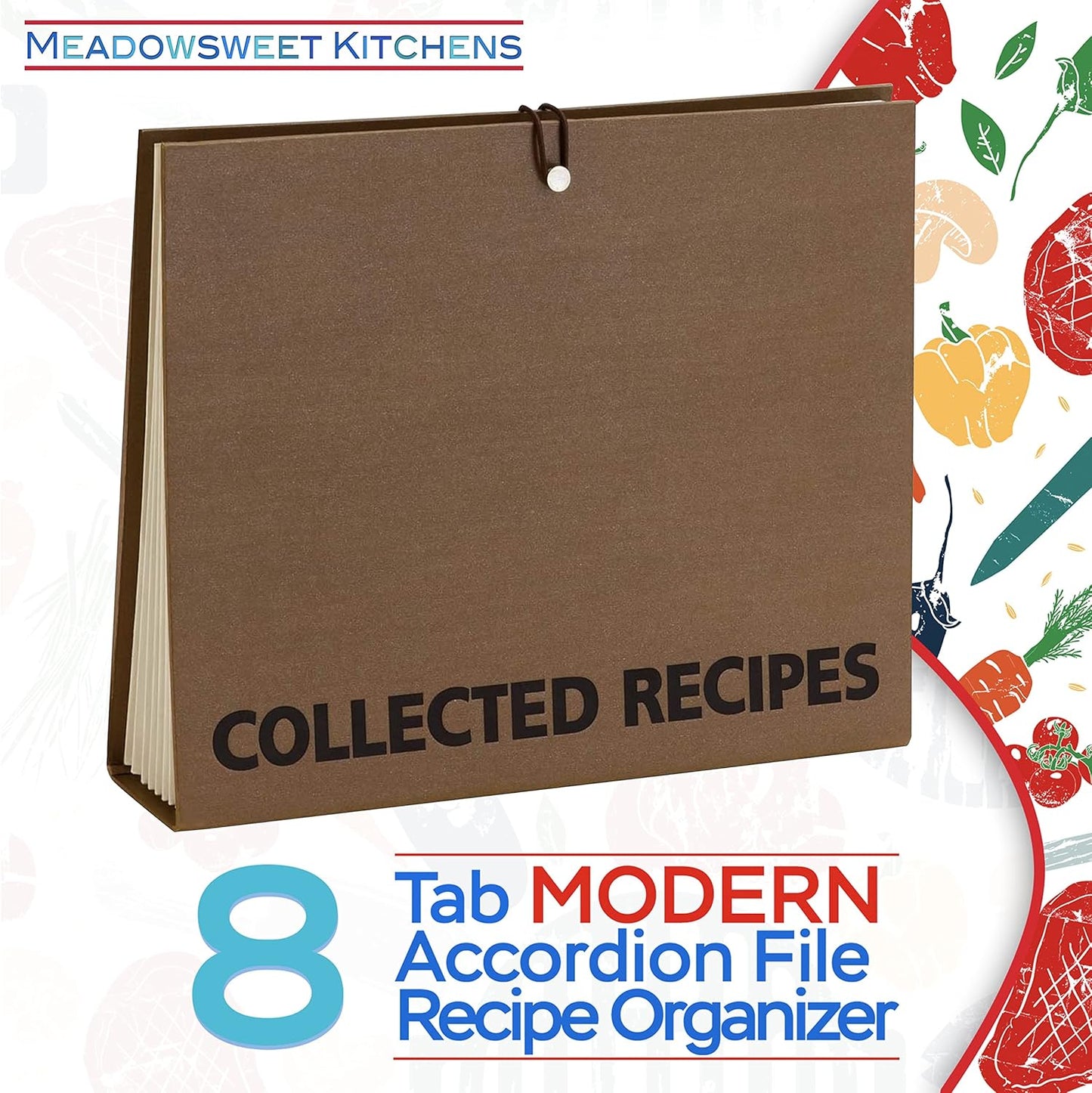 Meadowsweet Kitchens Recipe Binder - Accordion Style File Organizer for Recipes, Brown & Metallic