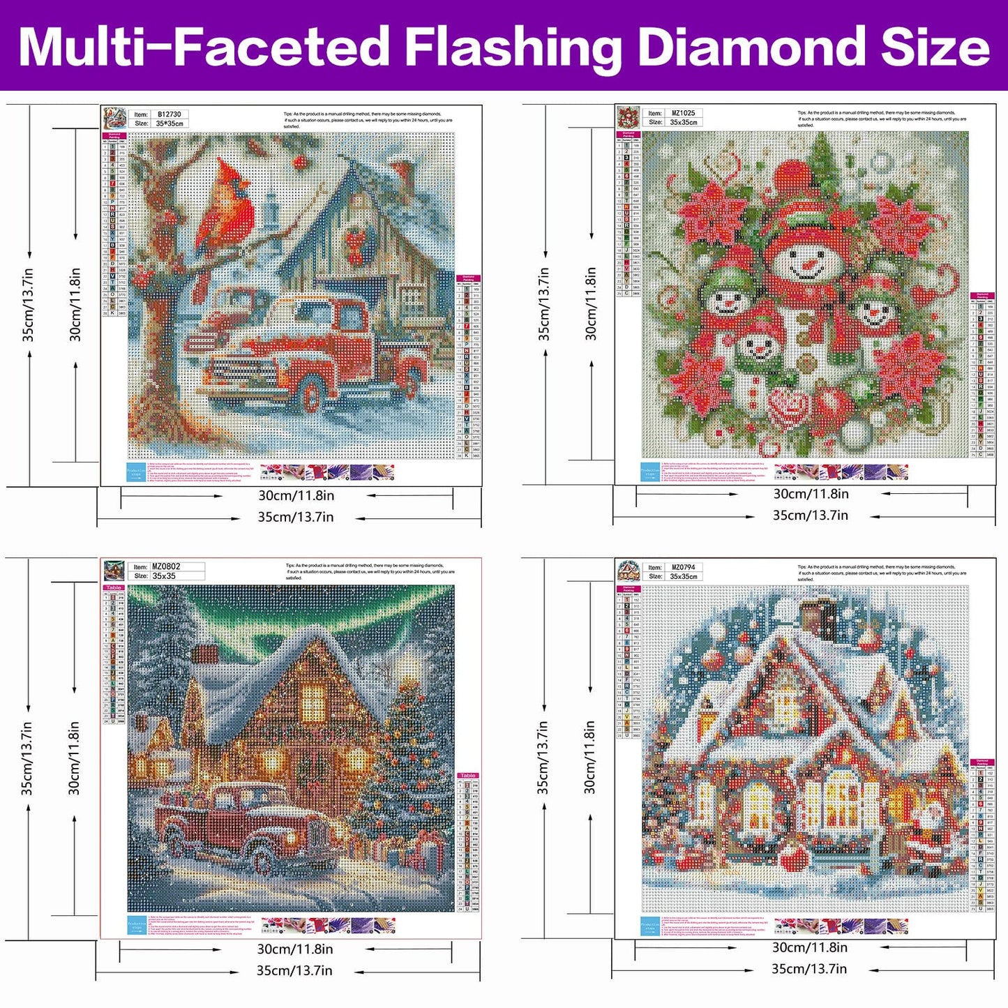 croshom Christmas Diamond Art Kits for Adults - 4 Pack Diamond Painting Kits for Adults, 5D Full Round Drill Art Paint by Diamonds DIY Crafts Kits 14x14in (Snowman Truck Christmas House Cardinal)