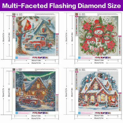 croshom Christmas Diamond Art Kits for Adults - 4 Pack Diamond Painting Kits for Adults, 5D Full Round Drill Art Paint by Diamonds DIY Crafts Kits 14x14in (Snowman Truck Christmas House Cardinal)