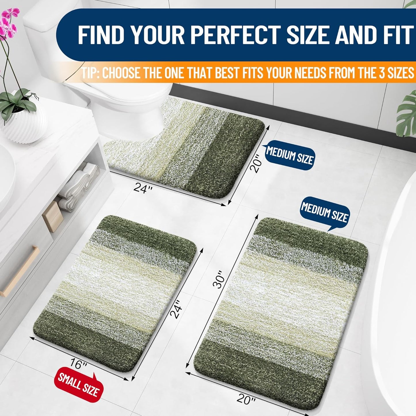 OLANLY Bathroom Runner Rug - Extra Soft Microfiber Mat with Rubber Backing | Quick Dry, Washable, Dark Green 47x17
