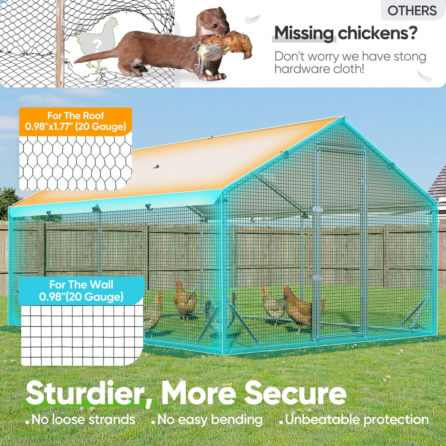 Quictent Large Metal Chicken Coop Run for 20+ Poultry with Metallic Perch, Side Hardware Cloth & Cover, Advanced Series Outdoor Walk-in Cage Hen Duck Rabbit Dog Pen Yard Farm House, 12x9x6.6FT