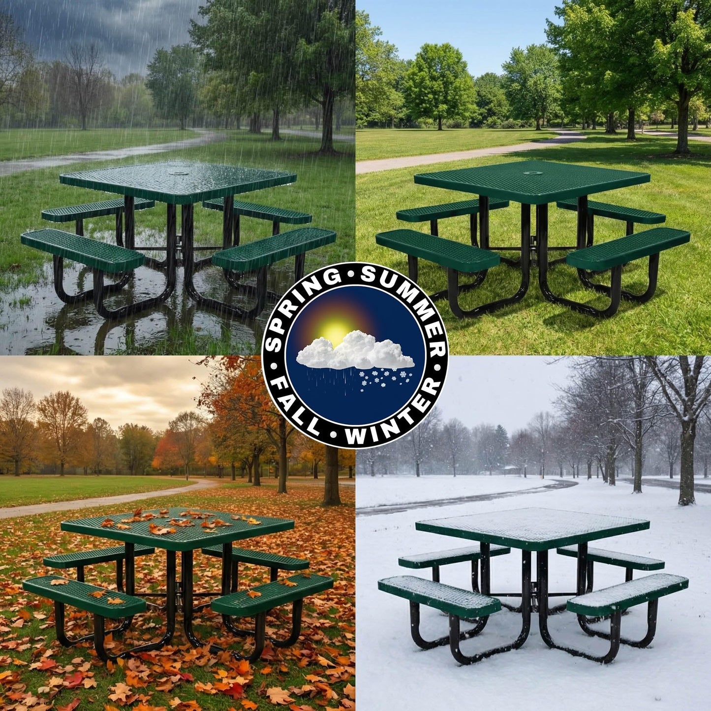 46” Square Heavy-Duty Expanded Metal Green Picnic Table