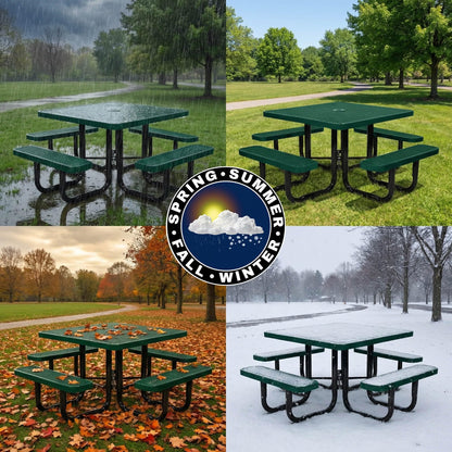 46” Square Heavy-Duty Expanded Metal Green Picnic Table