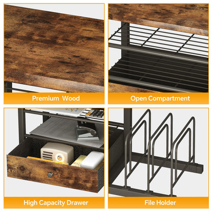 Homeiju Wood Desk Organizer with Drawers, Desk File Organizer with 3 Vertical File Holders, File Shelf,Storage for Mail, Supplies,Classroom Organization