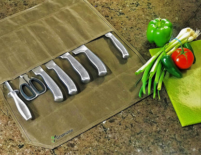 Professional Chef's Knife Roll - Waxed Canvas Knife Organiser, Culinary Bag Wrap for Travel Tool Storage