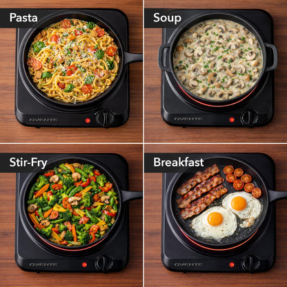 OVENTE Countertop Infrared Single Burner, 1000W Electric Hot Plate with 7” Ceramic Glass Cooktop, 5 Level Temperature Setting & Easy to Clean Base, Compact Stove for Home Dorm Office, Black BGI101B