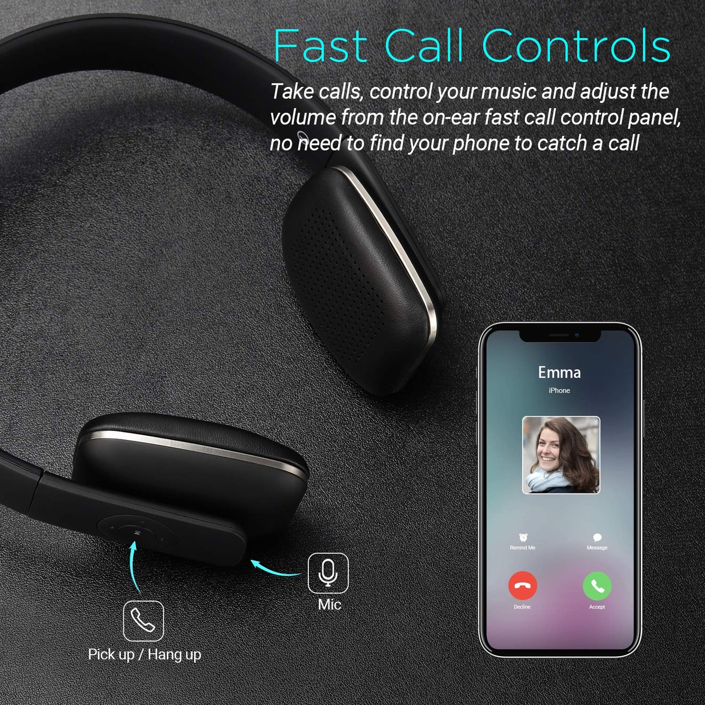 August Wireless Headphones - Cordless Bluetooth Headset with Microphone,Black
