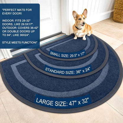 OLANLY Half Circle Door Mat - Waterproof All-Weather Entrance Mat | Easy Clean Natural Rubber, 47x32, Blue