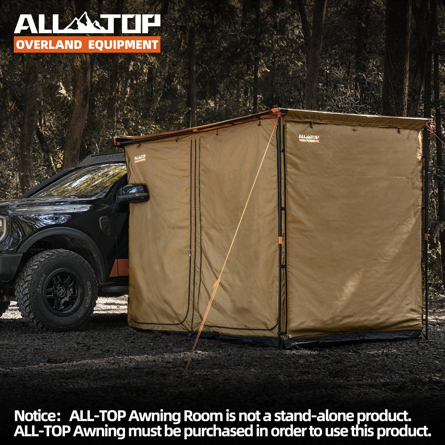 ALL-TOP Awning Room with Floor 6.6' x 8.2' Rip-Stop 210D Oxford Awning Tent with Bug-Resistance Mesh, Waterproof Sun Shelter for Overland, Camping(Black Coating, Room Only)