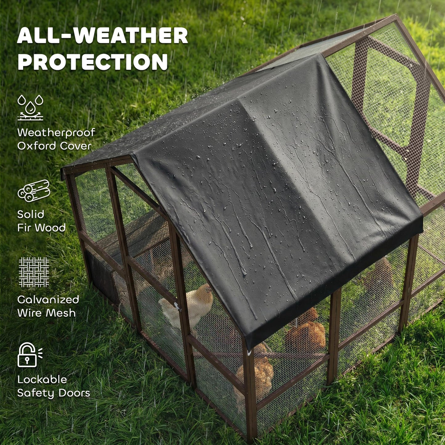 PawHut Large Wooden Chicken Coop for 8-10 Hens, Walk-in Chicken Run with Waterproof Cover, Nesting Boxes and Perches, Outdoor Poultry Cage Rabbit Hutch for Backyard, 83" x 73" x 73", Dark Brown