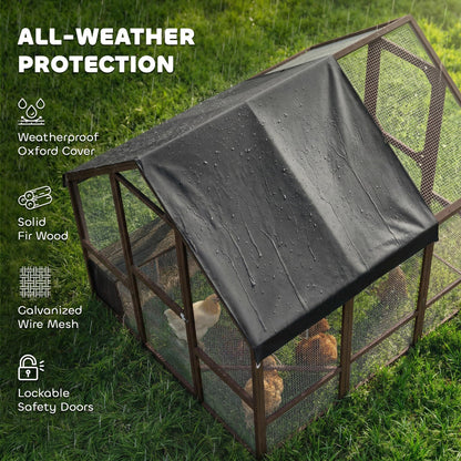 PawHut Large Wooden Chicken Coop for 8-10 Hens, Walk-in Chicken Run with Waterproof Cover, Nesting Boxes and Perches, Outdoor Poultry Cage Rabbit Hutch for Backyard, 83" x 73" x 73", Dark Brown